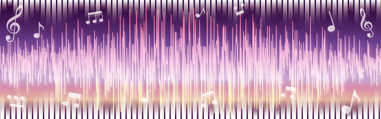 Sound wave lines and musical notes background