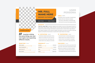 User Persona Document Template Vector Illustration. Examples of User Personas template. Persona Document. Persona Template for UI UX designer. User Persona vector horizontal template with double color