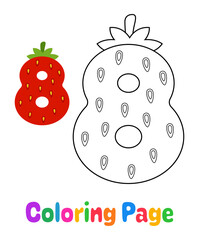 Coloring page with Number 8 for kids