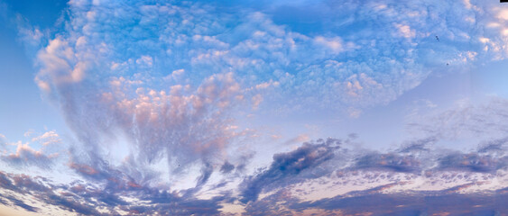 blue sky with rain clouds, panorama for horizontal natural background