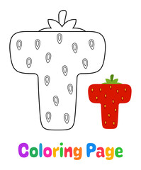 Coloring page with Alphabet T for kids