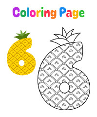 Coloring page with Number 6 for kids