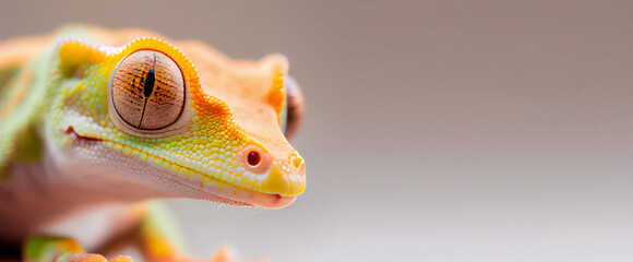 Crested Gecko in Yellow and Light green. Generative ai