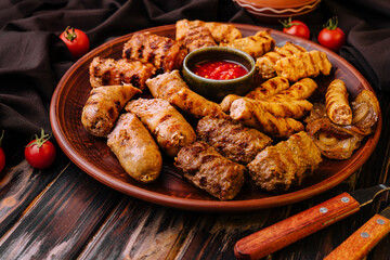 assorted barbecue of meat rolls or mici