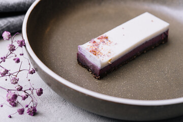 vegan coconut mousse and currant dessert