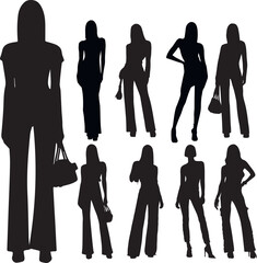 Woman silhouette set icon black, on a white background, SVG, Vector illustration.