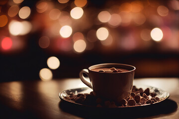 Enjoying a hot cocoa drink in a cozy place. A sweet and warm night.