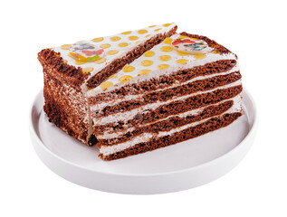 chocolate cake with cream on white plate