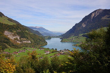 Obraz premium View on the Lake Lungern which is a natural lake in Obwalden in Switzerland