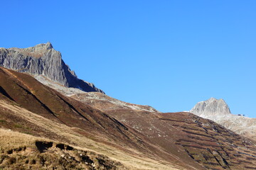 View on a valley in the Ela nature park in Switzerland