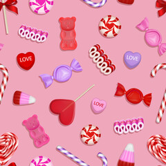 valentine's day seamless pattern with candies and lollipops. valentine pattern with sweets