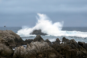 Waves crashing on rocks