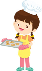 Cooking children girl Little kid making delicious food professional chef