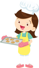 Cooking children girl Little kid making delicious food professional chef