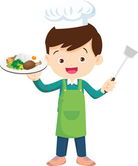 Cooking children boy Little kids making delicious food professional chef