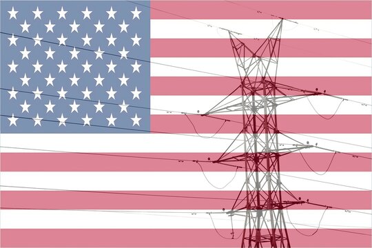 High voltage post or High voltage tower with USA flag. - Powered by Adobe