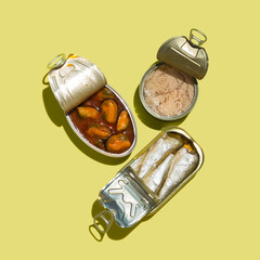 Assortment of Tinned fish, canned food