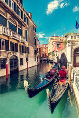 Gondola on scenic canal in Venice, Italy