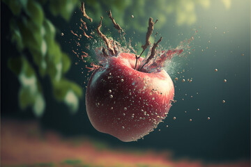 red apple falling from branch, close up. Generative AI