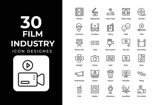 Film industry icons set vector design