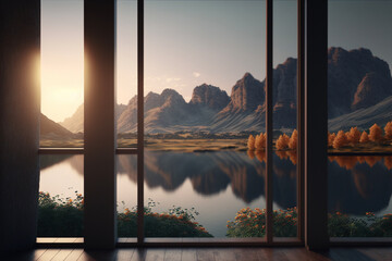 sunset view from the window, close up. Generative AI