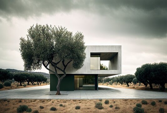 3d render styled conceptional sketch of a modern minimalist cozy house