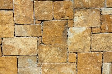 Natural stone wall with rectangular lines, Rhodes island. 