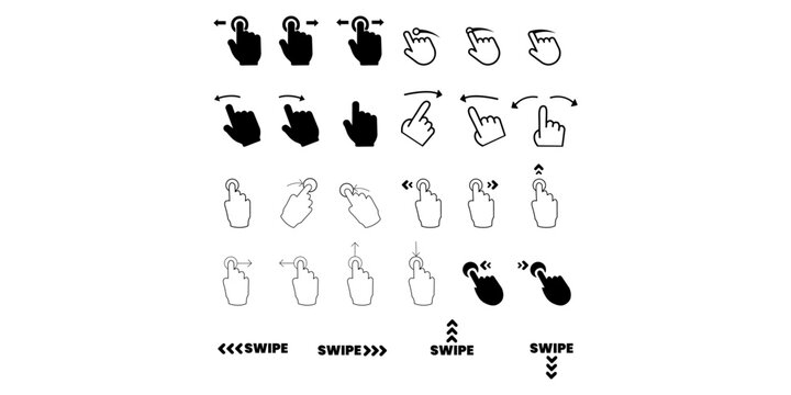 Swipe up, set of buttons for social media. Black arrows, buttons and web icons for advertising and marketing in social media applications. Scroll or swipe up, Text swipe up, Flat design icons 