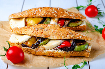 Grilled Vegetables and Mozzarella Cheese Sandwiches, Panini, Delicious breakfast or snack, Clean eating, Dieting
