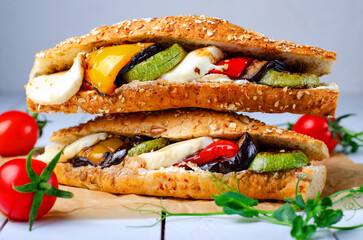 Grilled Vegetables and Mozzarella Cheese Sandwiches, Panini, Delicious breakfast or snack, Clean eating, Dieting