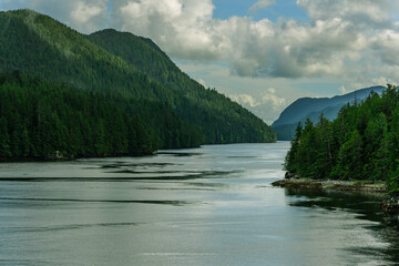 nature sceneries along the Inside Passage Cruise from Port Hardy to Prince Rupert, British...