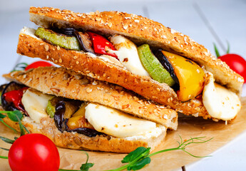 Grilled Vegetables and Mozzarella Cheese Sandwiches, Panini, Delicious breakfast or snack, Clean eating, Dieting