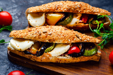 Grilled Vegetables and Mozzarella Cheese Sandwiches, Panini, Delicious breakfast or snack, Clean eating, Dieting