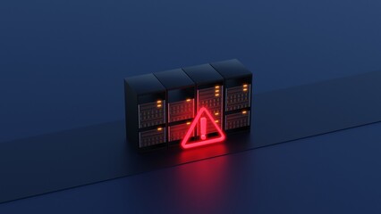 theft and ciphering of data from servers using ransomware, server security breach warning, 3d rendering