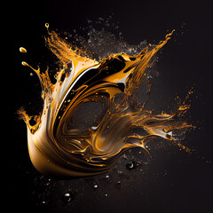Fototapeta premium Black gold splashes on black background