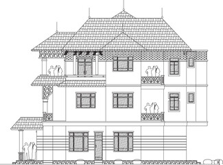 sketch vector illustration of old classic style villa house