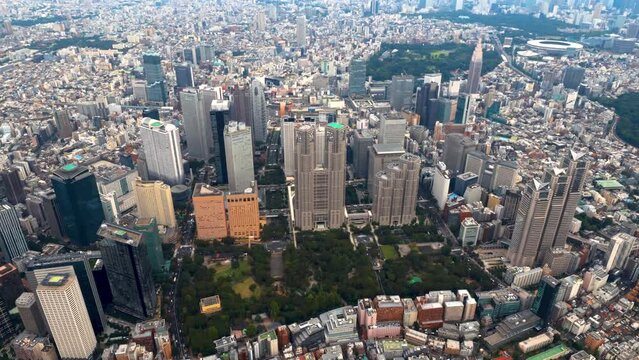 Aerial view of skyscrapers in Shinjuku, Tokyo Japan
