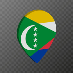 Map pointer with Comoros flag. Vector illustration.