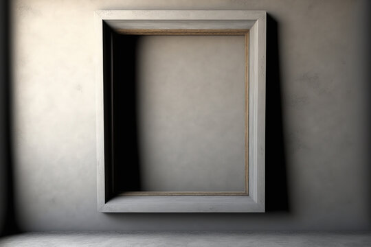 An empty minimal picture frame on the concrete wall, interior decoration object. Generative Ai image.