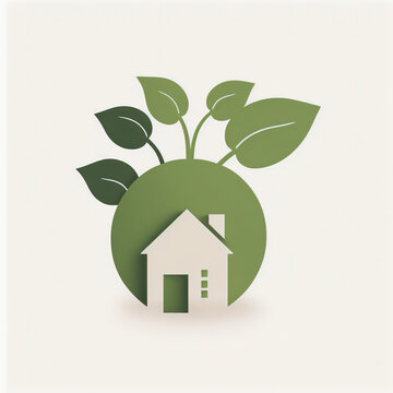 Round icon of greenery ecology for anti climate change concept, on white background. Generative Ai image.