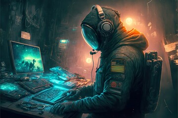 Cyberpunk Astronaut. Generative AI
