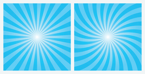 Fototapeta premium Deep Sky Blue rays background. Blue sunburst pattern background set. Radial and swirl retro style background in pop art style.