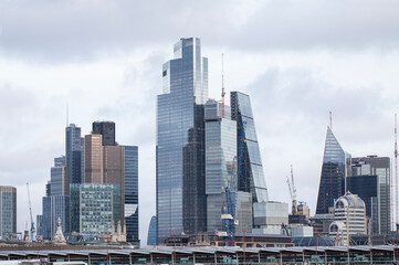 London skyline business and banking area with modern skyscrapers.
