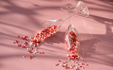Valentine's Day, two glasses with hearts.