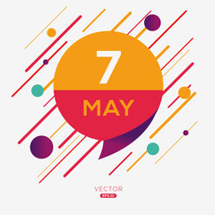 Creative calendar page with single day (7 May), Vector illustration.