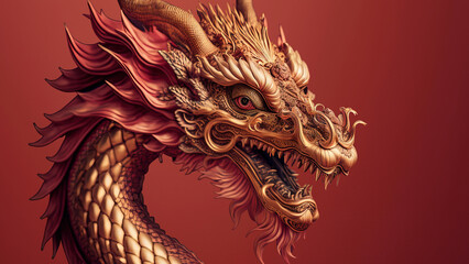 Red background with Chinese dragon statue new years celebration