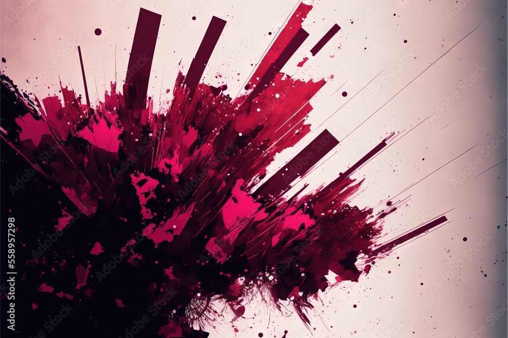 Poster a red and black abstract painting with a white background and a red and black design on the bottom o