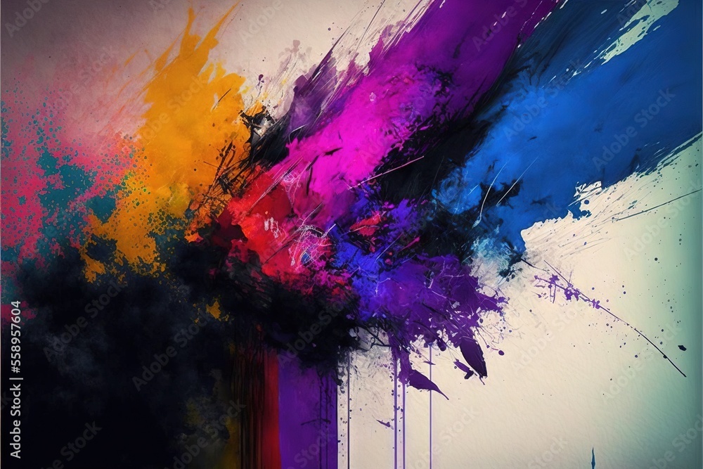 Poster a painting with a lot of colors on it and a black background with a white border and a black border 