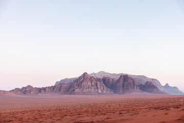 Fototapeta na wymiar Wadi Rum mountains and desert landscape in Jordan