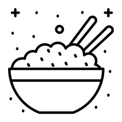 Rice bowl with sticks, vector design of boiled rice